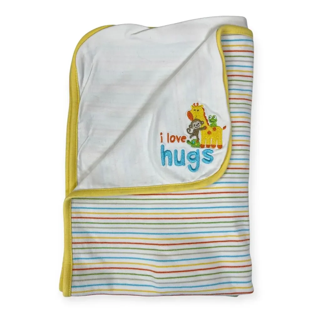 Just One You Carters I Love Hugs Yellow Striped Baby Blanket Giraffe Monkey Frog